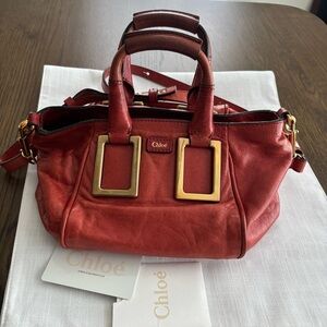 Chloé Red Leather Crossbody Satchel with Gold Hardware